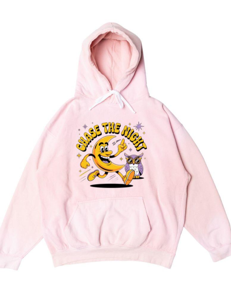 Chase The Night Cartoon Moon Running With Owl Hoodie