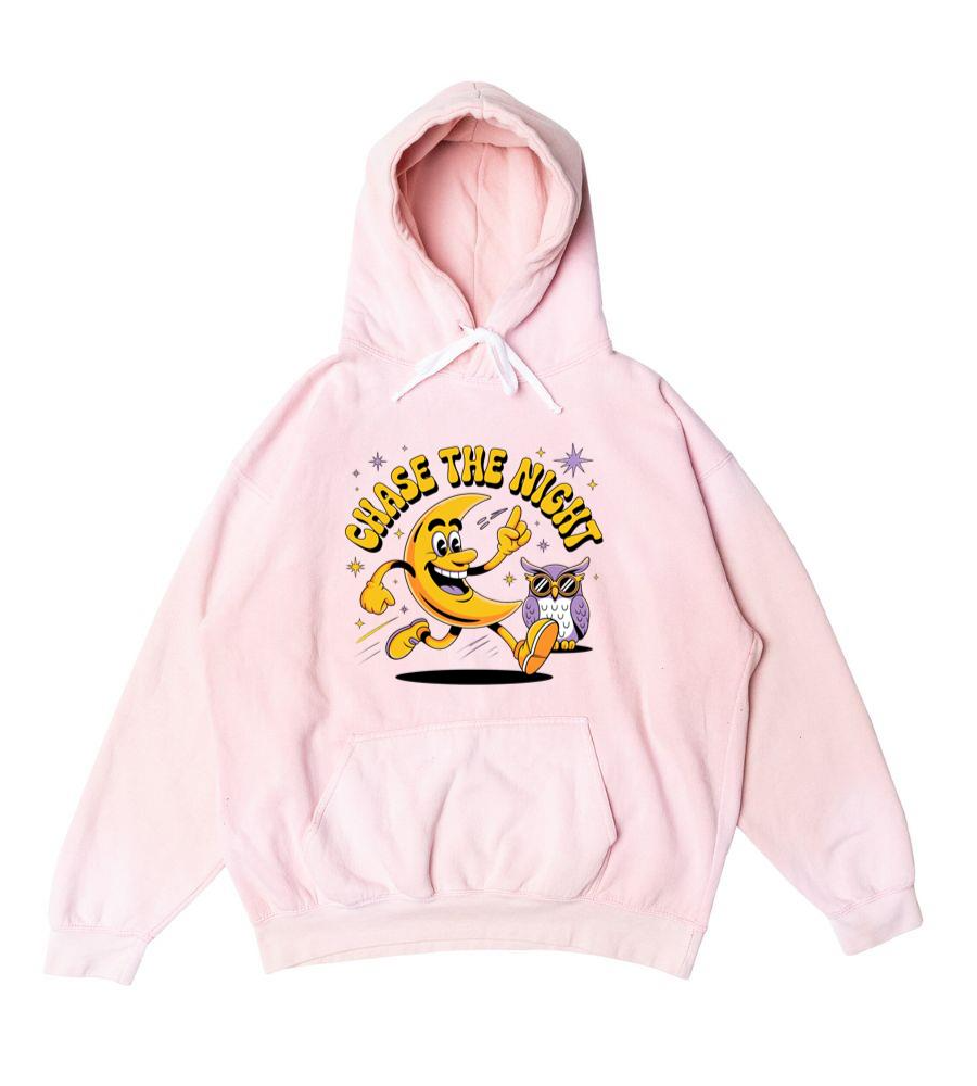 Chase The Night Cartoon Moon Running With Owl Hoodie
